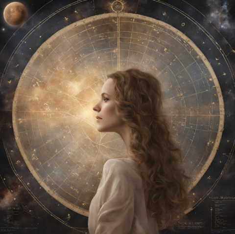 Woman in front of birth chart